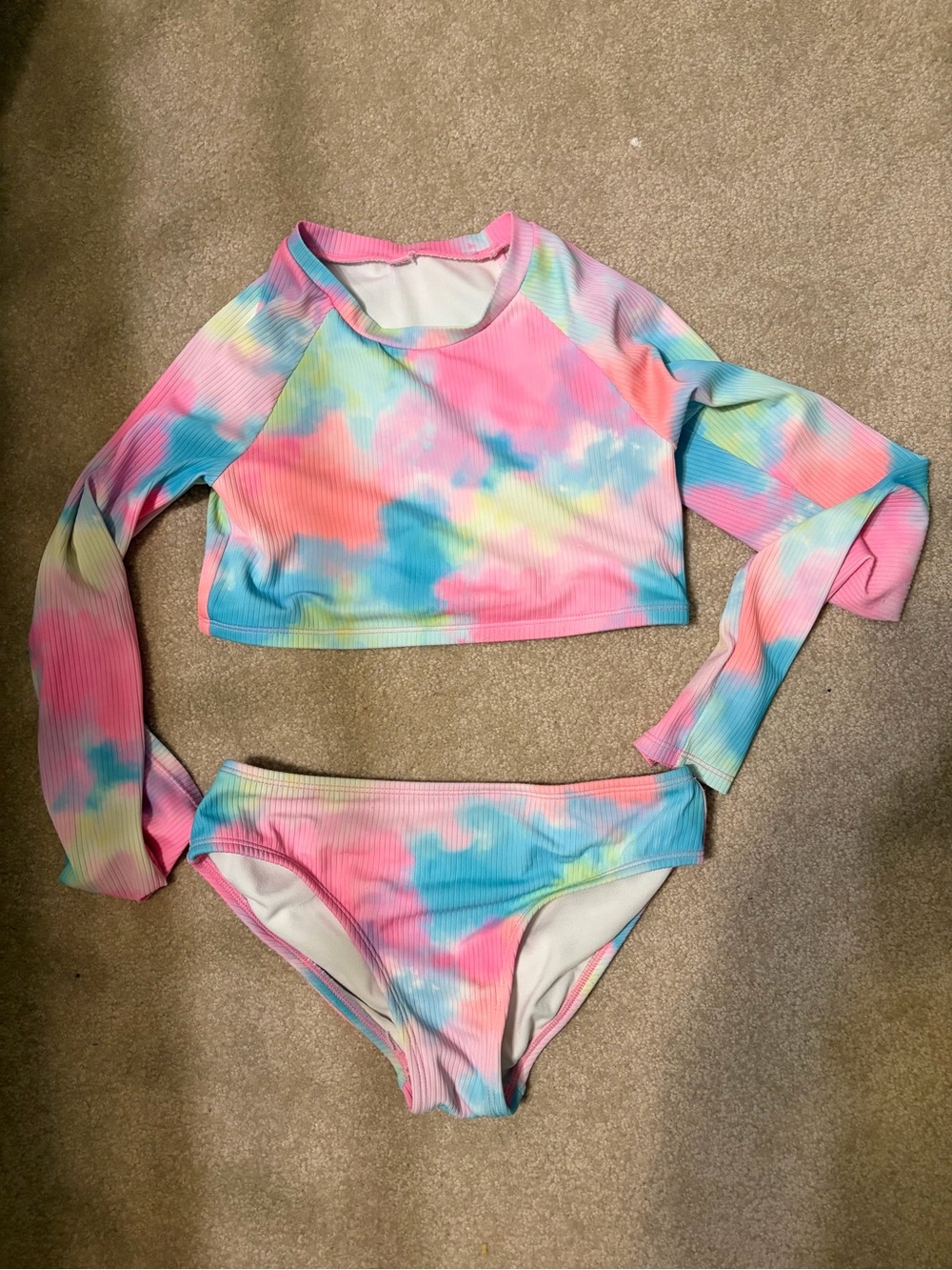 Cat & Jack Girls Dip-Dye Long Sleeve Midkini Swimsuit Set - Size L (10/12)